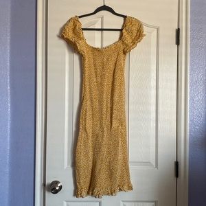 Bodycon Yellow Floral Midi Dress Size 8